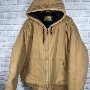 Cabela's Canvas Hooded Quilt Lined Thick Outdoor Heavy Duty Work Jacket Mens XL